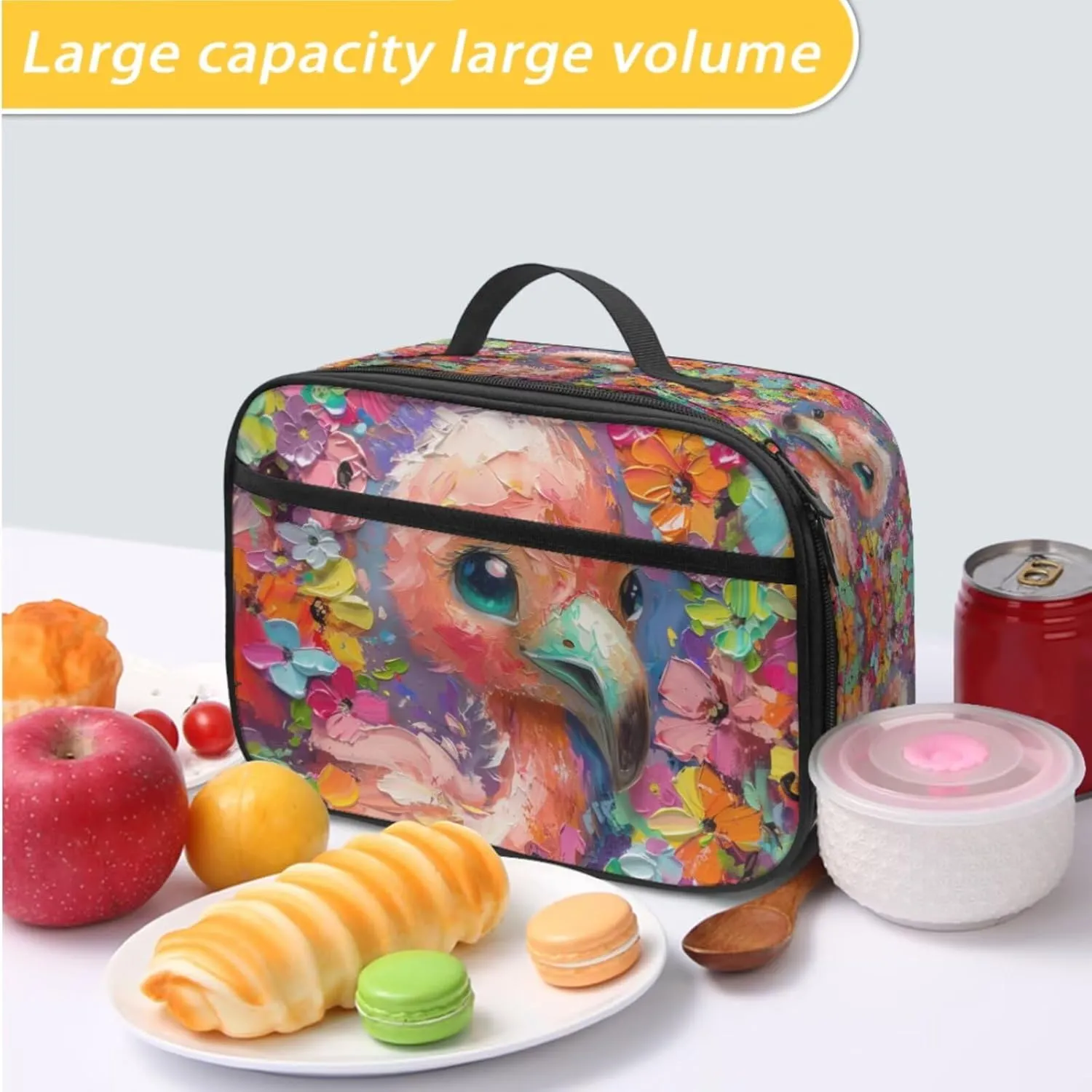 PinUp Angel Cute Flamingo Print Backpack for Kids Primary Middle School Bookbag Cute Oil Painting Animal Graphic School Bag With Lunch Bag