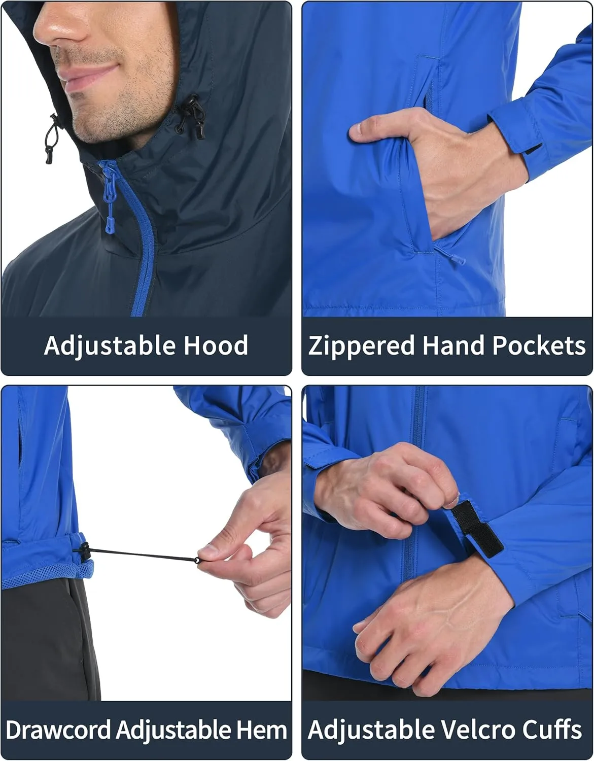 Pioneer Camp Men's Rain Jacket Waterproof with Hood Lightweight Packable Raincoat Rain Shell for Outdoor Hiking Travel
