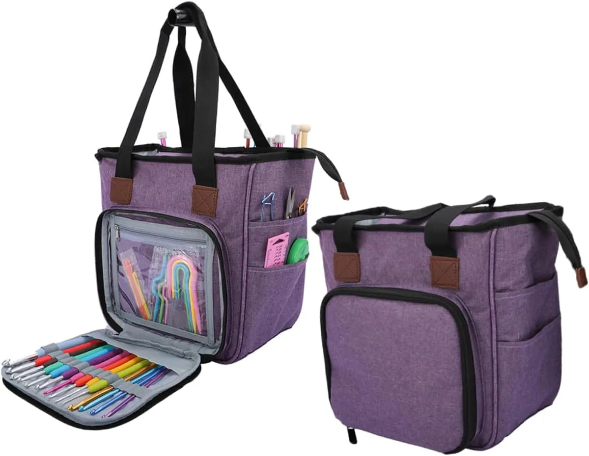 PLAFOPE Woolen Yarn Storage Bag Shoulder Straps Large Capacity Home Organizing Bag for Travel
