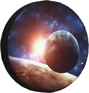 Planets in Space Background Tire Cover Outdoor Waterproof Snow Sun Rain Wheel Cover Portable Wheel Bags Camper Spare Tire Cover Universal Car Tire Protectors for Trailer RV SUV