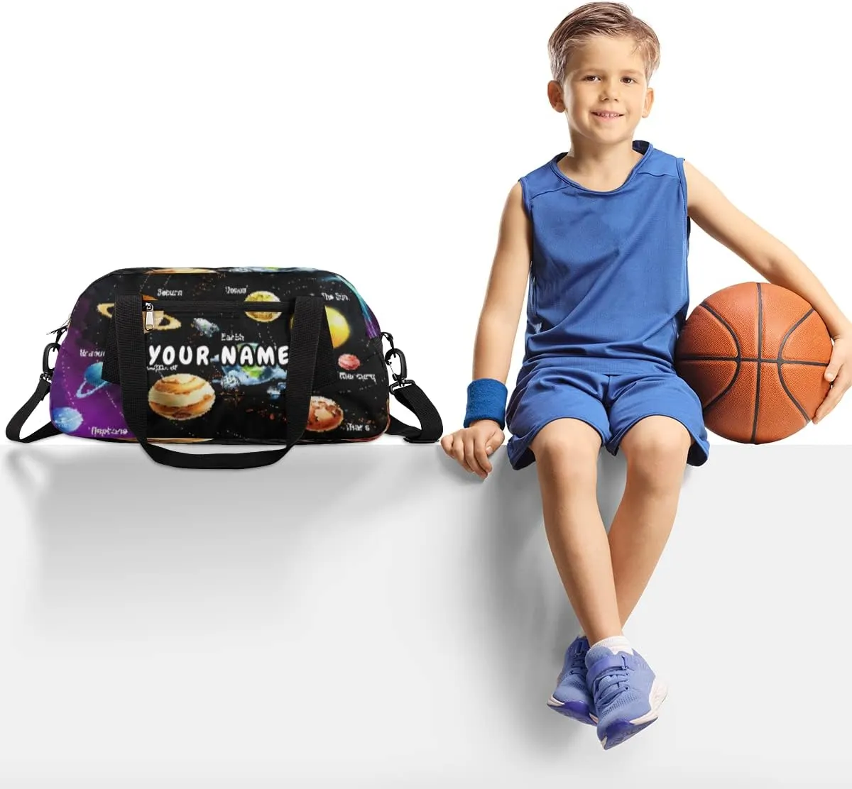 Planets Solar System Personalized Kids Duffel Bag for Girls Boys, Planets Debris Custom Name Overnight Small Duffel Bag Carry On Weekend Sports Travel Bag for School Practice Gymnastics Ballet