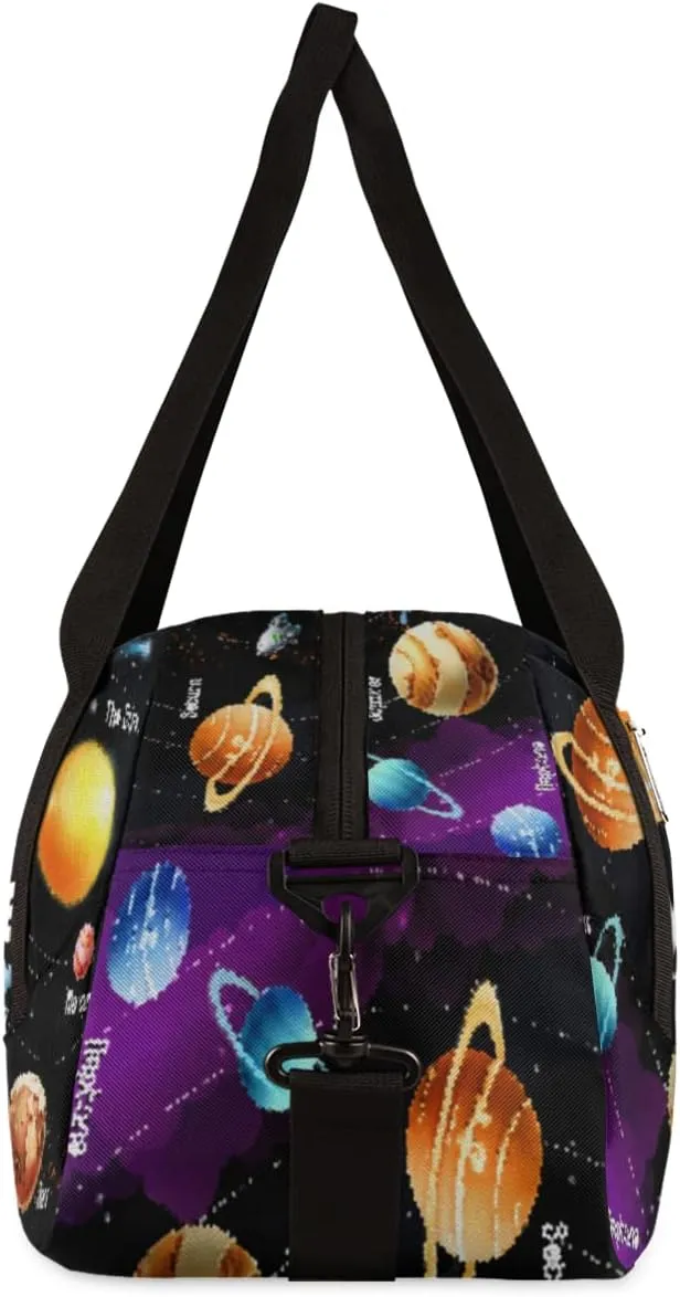 Planets Solar System Personalized Kids Duffel Bag for Girls Boys, Planets Debris Custom Name Overnight Small Duffel Bag Carry On Weekend Sports Travel Bag for School Practice Gymnastics Ballet
