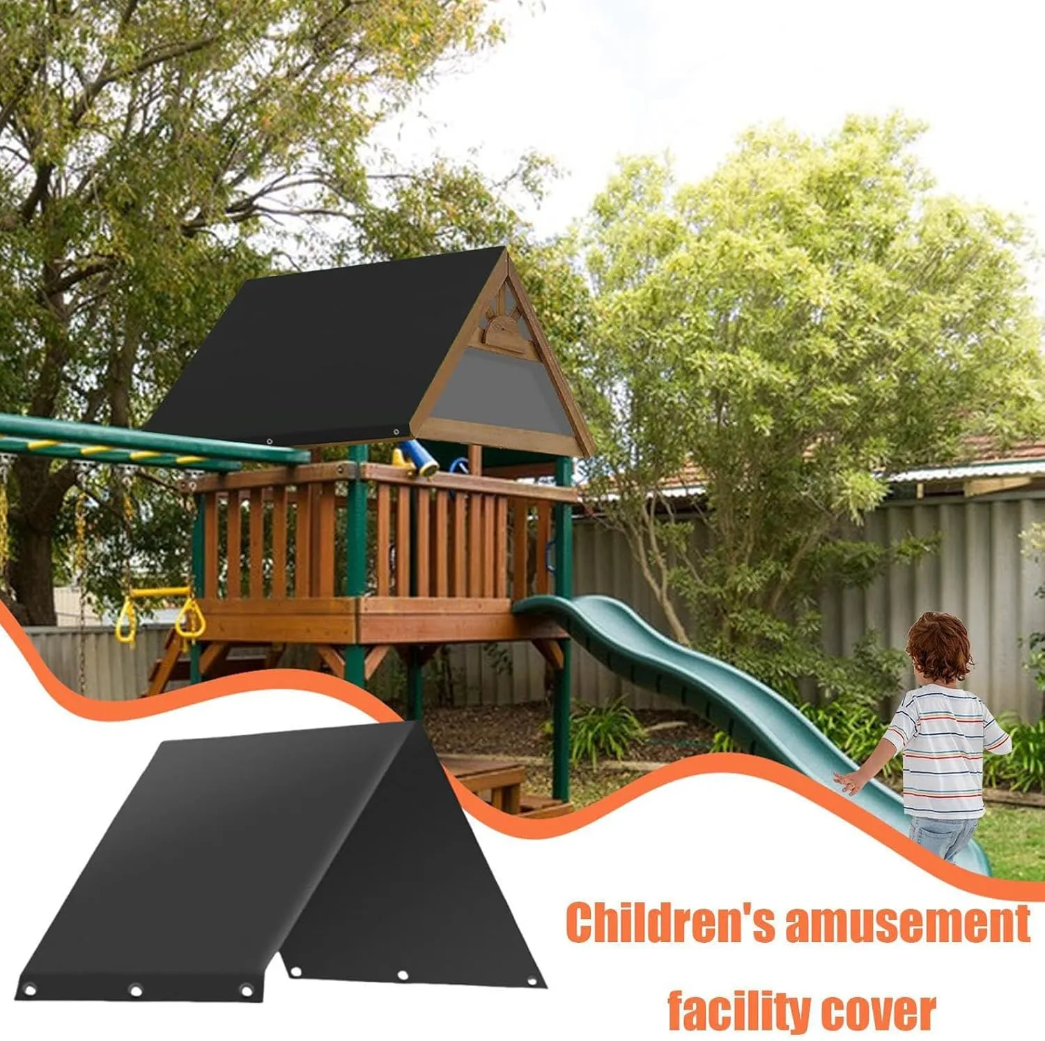 Playground Tarp Canopy Replacement, Outdoor Swing Covers Waterproof,Rainproof Waterproof UV Protection Awning for Playset (Black)