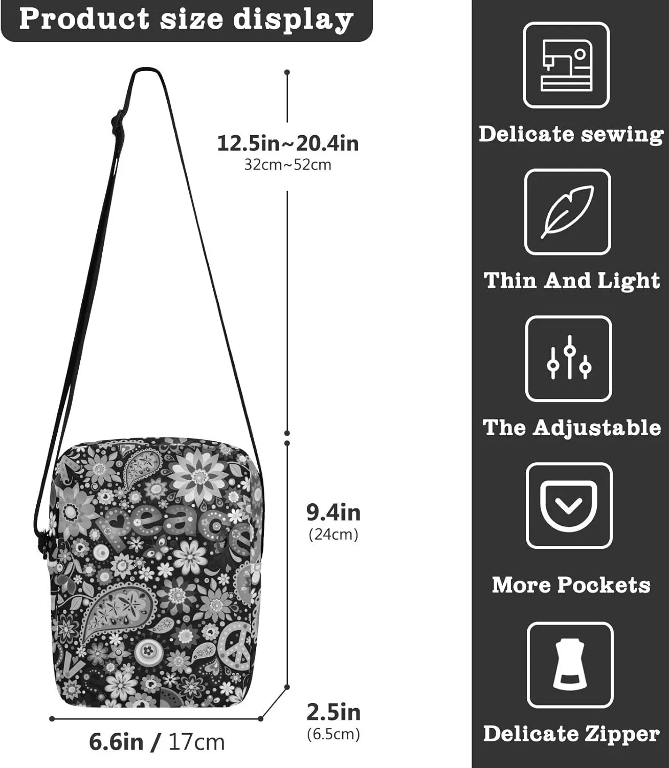 Poeticcity Crossbody Phone Bag, Small Messenger Shoulder Bag, Cash Handbag Wallet Purse