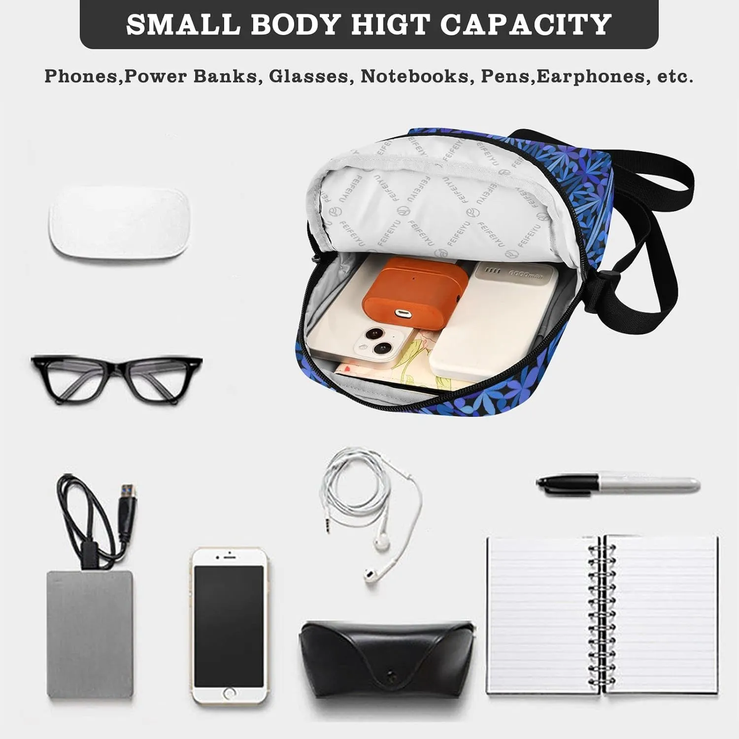 Poeticcity Crossbody Phone Bag, Small Messenger Shoulder Bag, Cash Handbag Wallet Purse