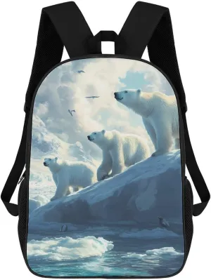 Polar Bears Ice Floes Arctic Ocean 17 Inch Travel Backpack Casual Daypacks Computer Shoulder Bag for Work Shopping Unisex