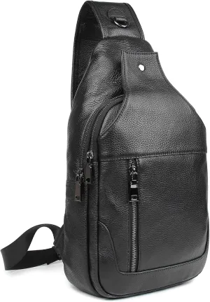 Polare Cowhide Leather Waterproof Casual Daypack Sling Shoulder Chest Crossbody Bag For Men