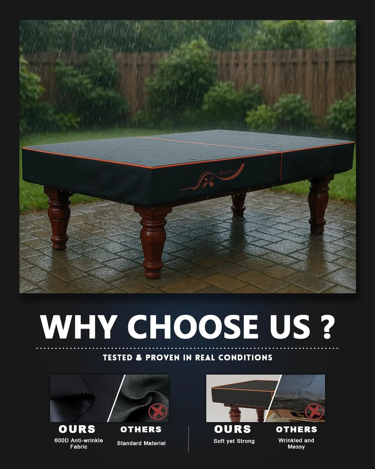 Pool Table Cover 7/8/9 ft, Billiard Table Covers 600D Heavy Duty Waterproof and Scratched-Free Outdoor Table Cover with Bag, Pool Table Accessories, Compatible with Rounded Corner Pool Tables - 9 Foot