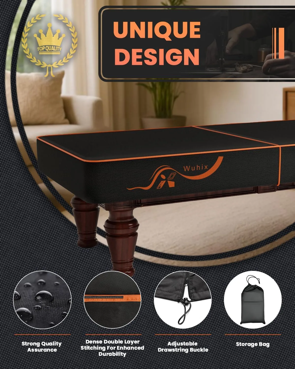 Pool Table Cover 7/8/9 ft, Billiard Table Covers 600D Heavy Duty Waterproof and Scratched-Free Outdoor Table Cover with Bag, Pool Table Accessories, Compatible with Rounded Corner Pool Tables - 9 Foot