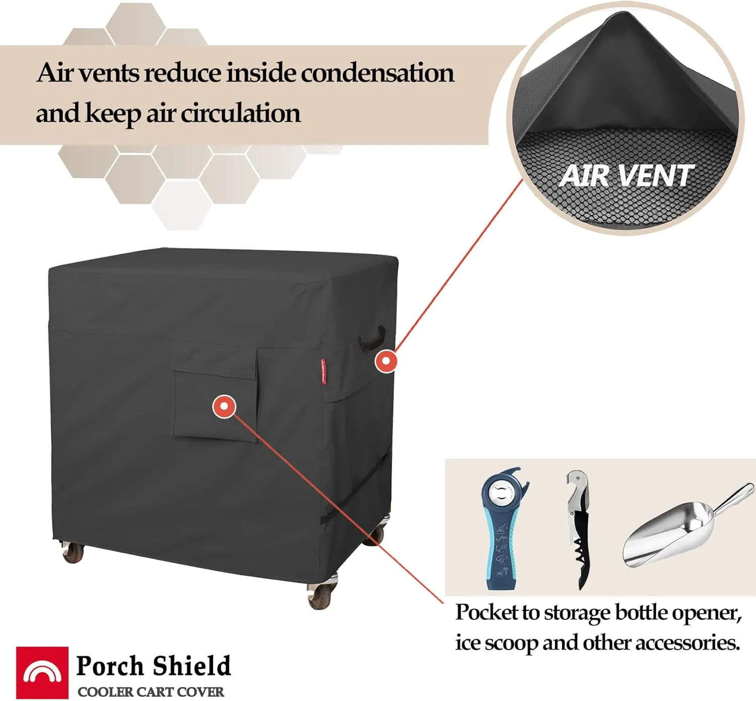Porch Shield Waterproof Rolling 80-100 Qt Cooler Cart Cover Fits Most Patio Ice Chest Party Cooler (Black, 40"L x 20"W x 32"H)