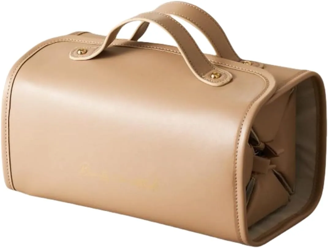 Portable 4-in-1 Foldable Cosmetic Bag - Large Capacity, Waterproof Travel Makeup Organizer with Detachable Design (Brown)