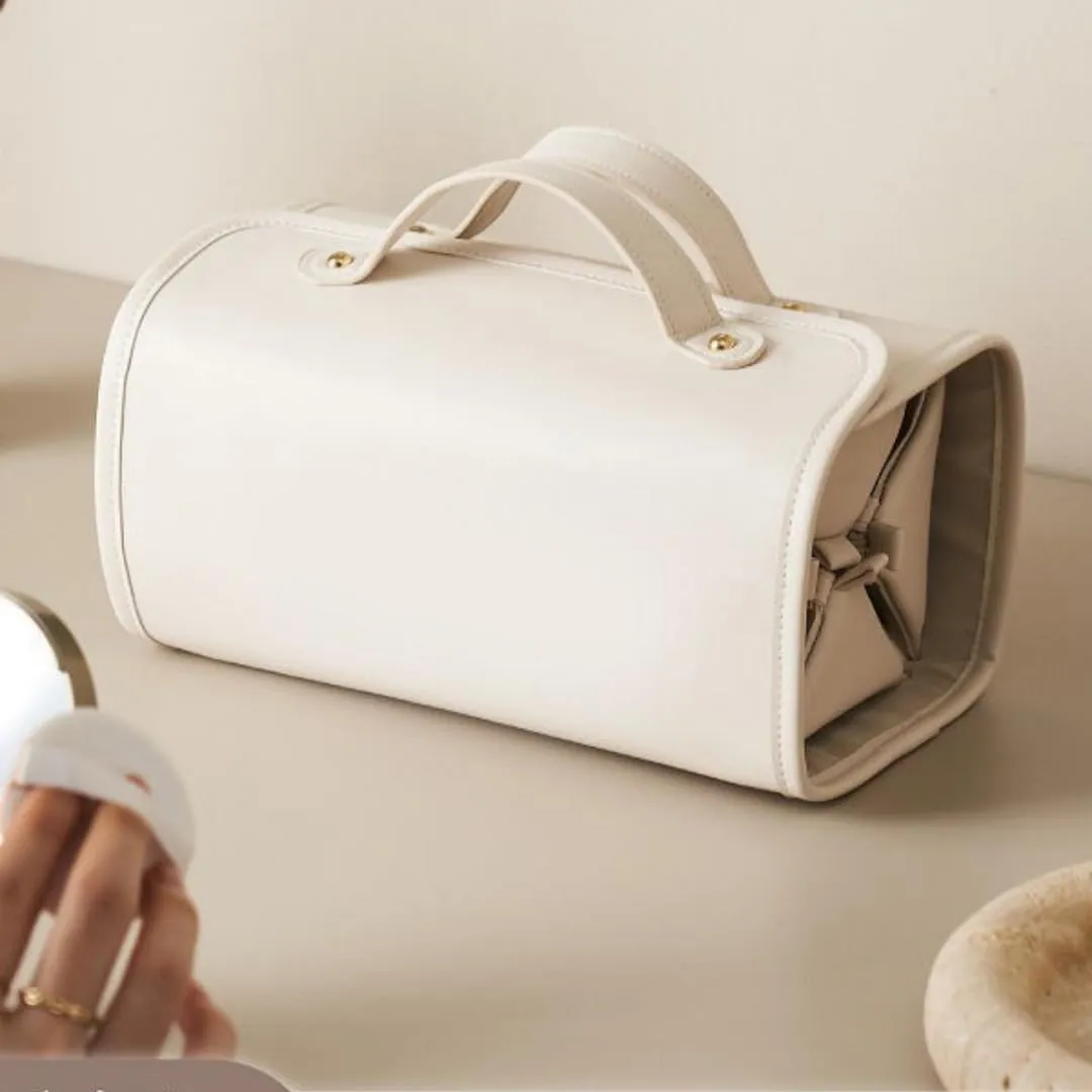 Portable 4-in-1 Foldable Cosmetic Bag - Large Capacity, Waterproof Travel Makeup Organizer with Detachable Design (White)