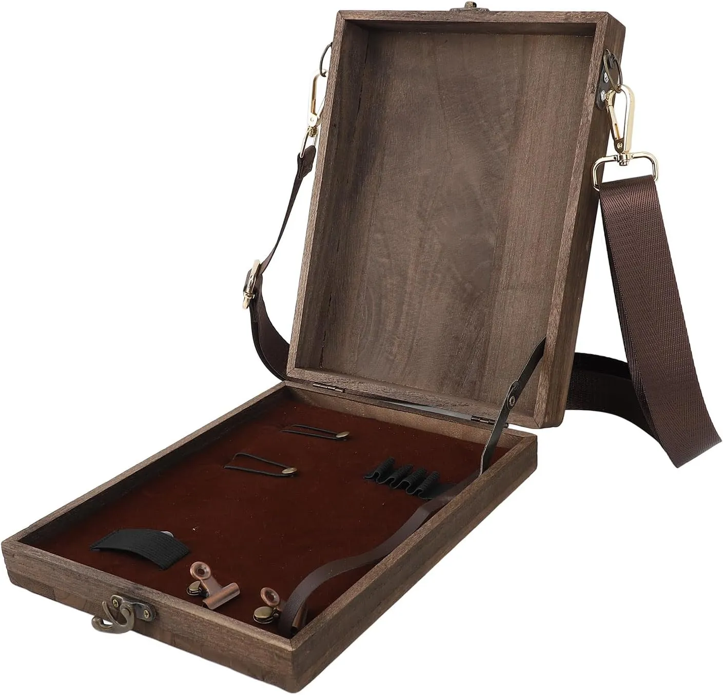 Portable Wooden Shoulder Bag Writers Messenger Wooden Box, Wood Crossbody Postman Bag Stationery Storage Briefcase, Special Pen Slot and Pouch