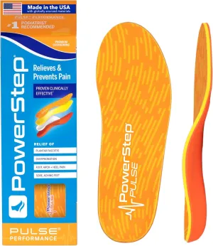 PowerStep Insoles, Pulse Performance, Running Shoe Pain Relief Insert, Athletic Arch Support Orthotic for Women and Men - Made in The USA (M 5-5.5, F 7-7.5)