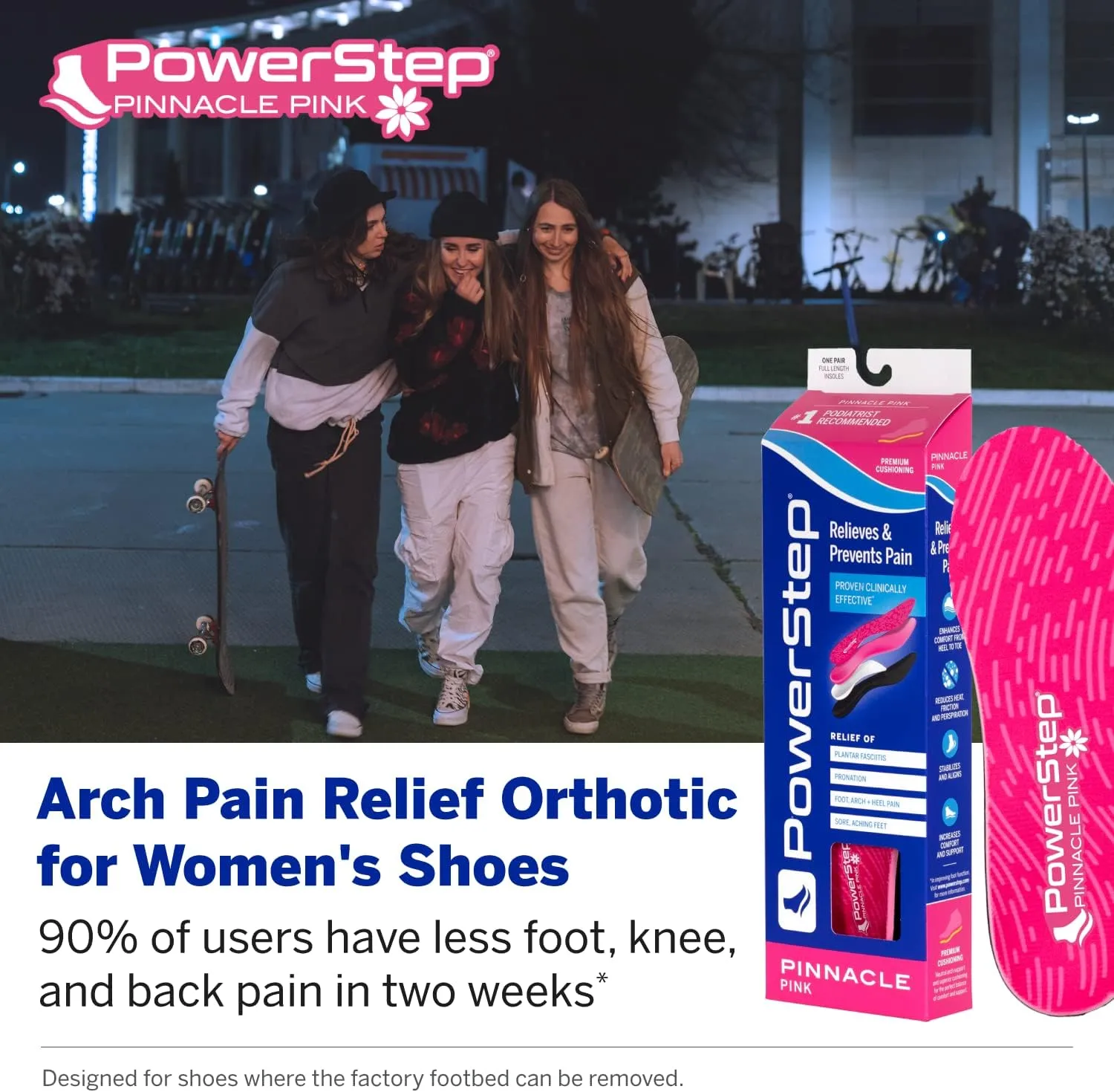 PowerStep Pinnacle Pink Orthotics for Women - Arch Support Inserts for Plantar Fasciitis Relief- Made in USA- Maximum Cushioning Arch Support, Deep Heel Cup for Pronation (W 11-11.5, M 9-9.5)