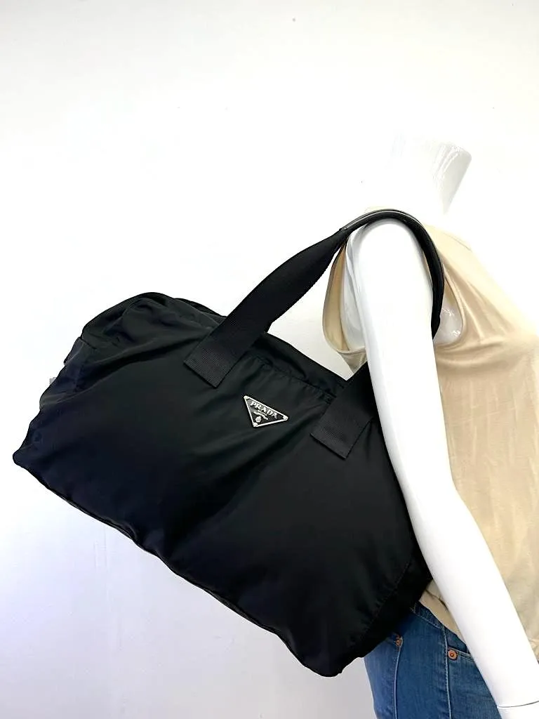 PRADA TESSUTO NYLON SAFFIANO VIAGGIO DUFFLE BAG