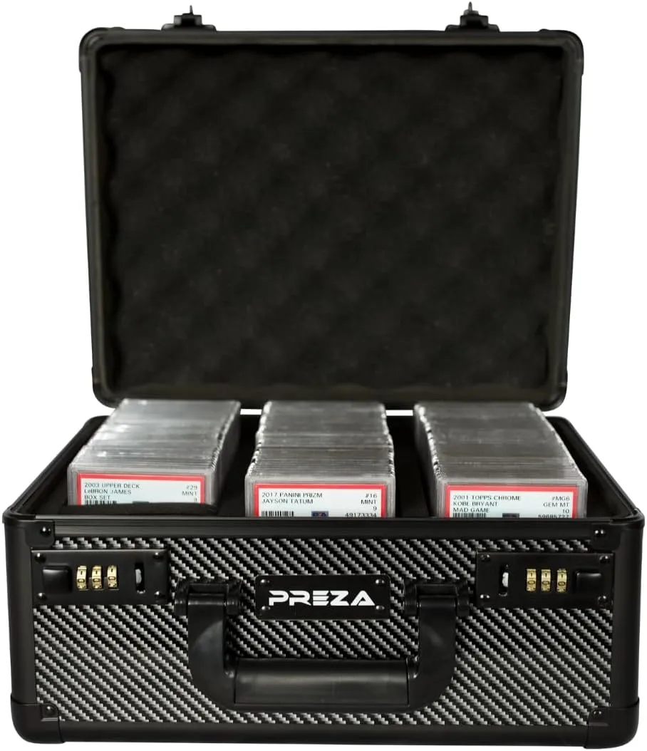 PREZA Graded Card Storage Box - Premium Trading Card Case for Graded Sports and TGC Collectibles - Carbon Fiber Slab Case Storage (Large)