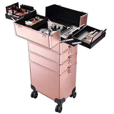 Pro 4in1 Byootique Rolling Makeup Train Case Makeup Artist Organizer Rose Gold