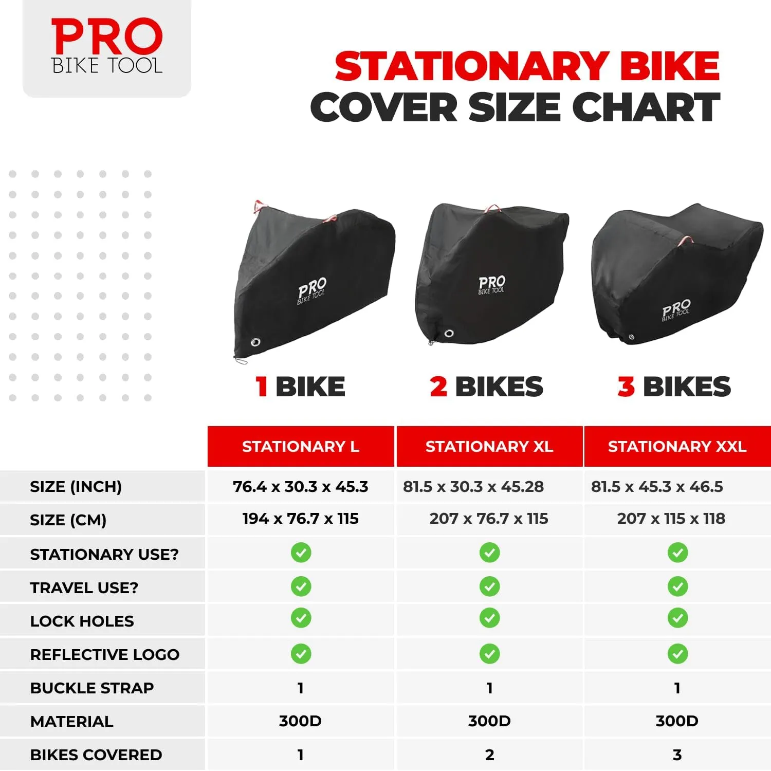 PRO BIKE TOOL Bike Cover - Heavy-Duty Bike Covers Outdoor Storage Waterproof 2 or 3 Bikes - Anti-UV Protection - Secure Fit with Lock Hole - Travel Ready for Car Racks - Includes Storage Bag, Black