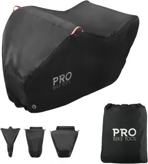 PRO BIKE TOOL Bike Cover - Heavy-Duty Bike Covers Outdoor Storage Waterproof 2 or 3 Bikes - Anti-UV Protection - Secure Fit with Lock Hole - Travel Ready for Car Racks - Includes Storage Bag, Black