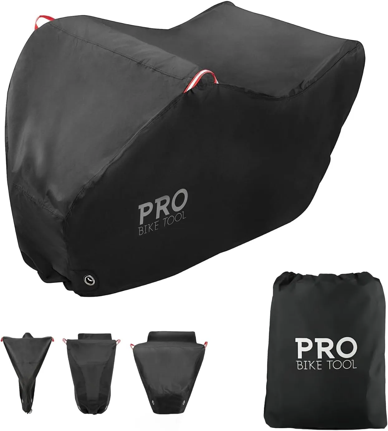 PRO BIKE TOOL Bike Cover - Heavy-Duty Bike Covers Outdoor Storage Waterproof 2 or 3 Bikes - Anti-UV Protection - Secure Fit with Lock Hole - Travel Ready for Car Racks - Includes Storage Bag, Black