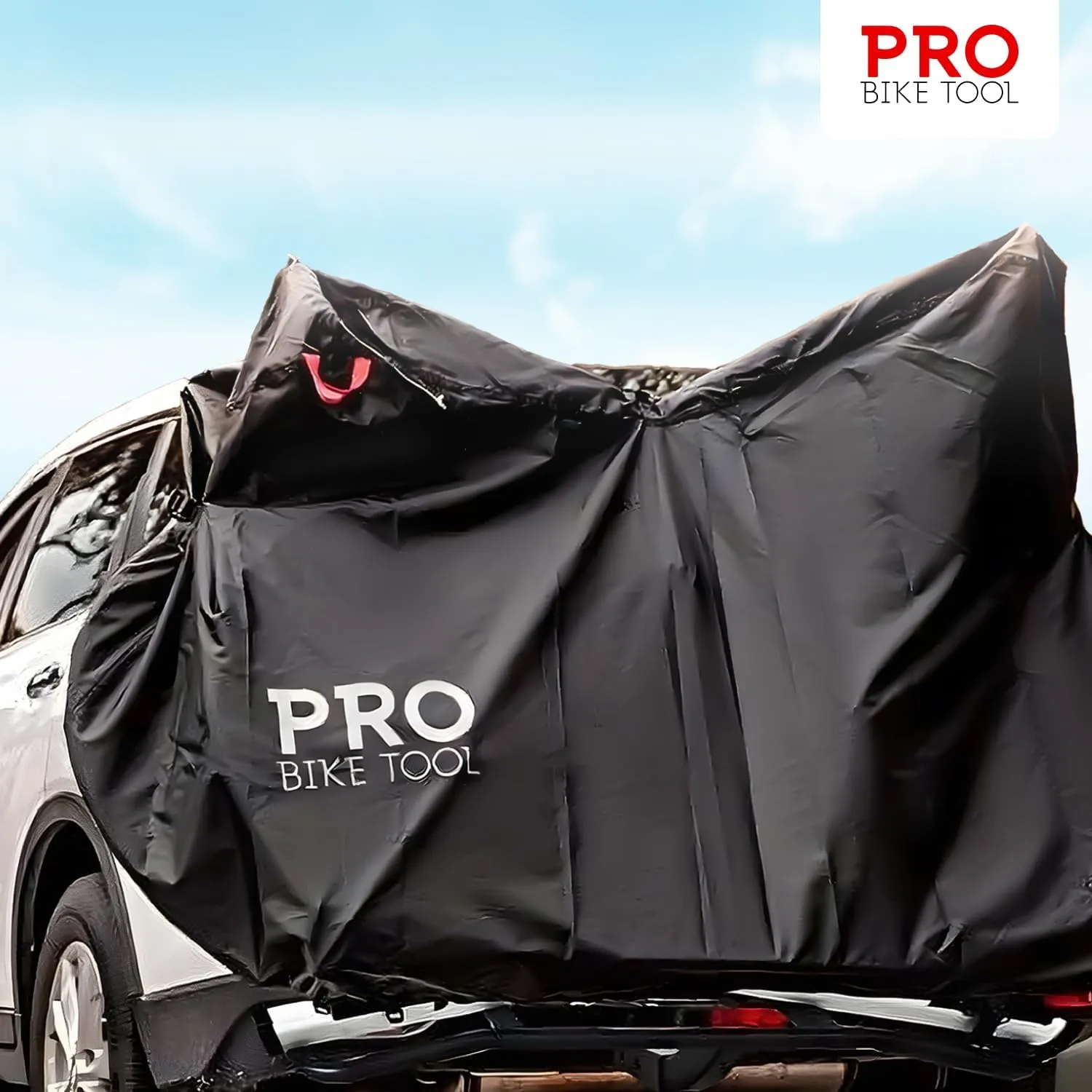 PRO BIKE TOOL Bike Cover - Heavy-Duty Bike Covers Outdoor Storage Waterproof 2 or 3 Bikes - Anti-UV Protection - Secure Fit with Lock Hole - Travel Ready for Car Racks - Includes Storage Bag, Black