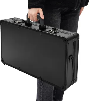 Professional Barber Carrying Case with Fireproof Panel & 3-Digit Lock, Aluminum Alloy Stylist Organizer for Hairstylists, Pet Groomers, Makeup Artists (Black)