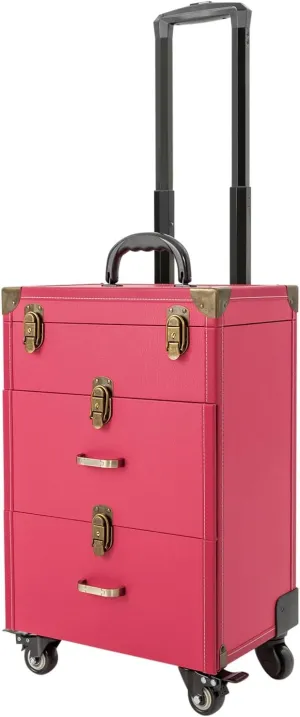 Professional Rolling Makeup Train Case, 3 Tier Large Cosmetic Trolley with Locks, Rolling Cosmetics Storage Organizer Make Up Case for Travel Makeup/Nail Art/Hair Styling
