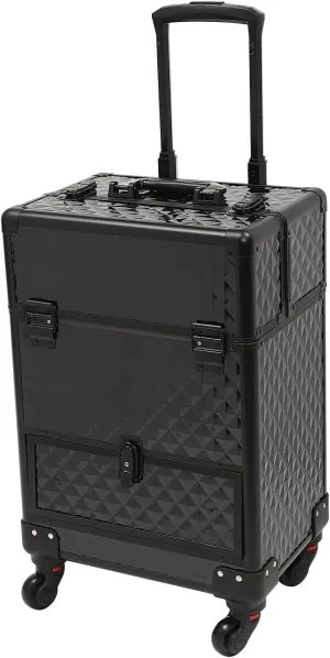 Professional Rolling Makeup Train Case Cosmetic Trolley Makeup Storage Organizer Large Capacity Trolley Case Makeup Lockable Salon Barber Travel Case with Wheels (Black)