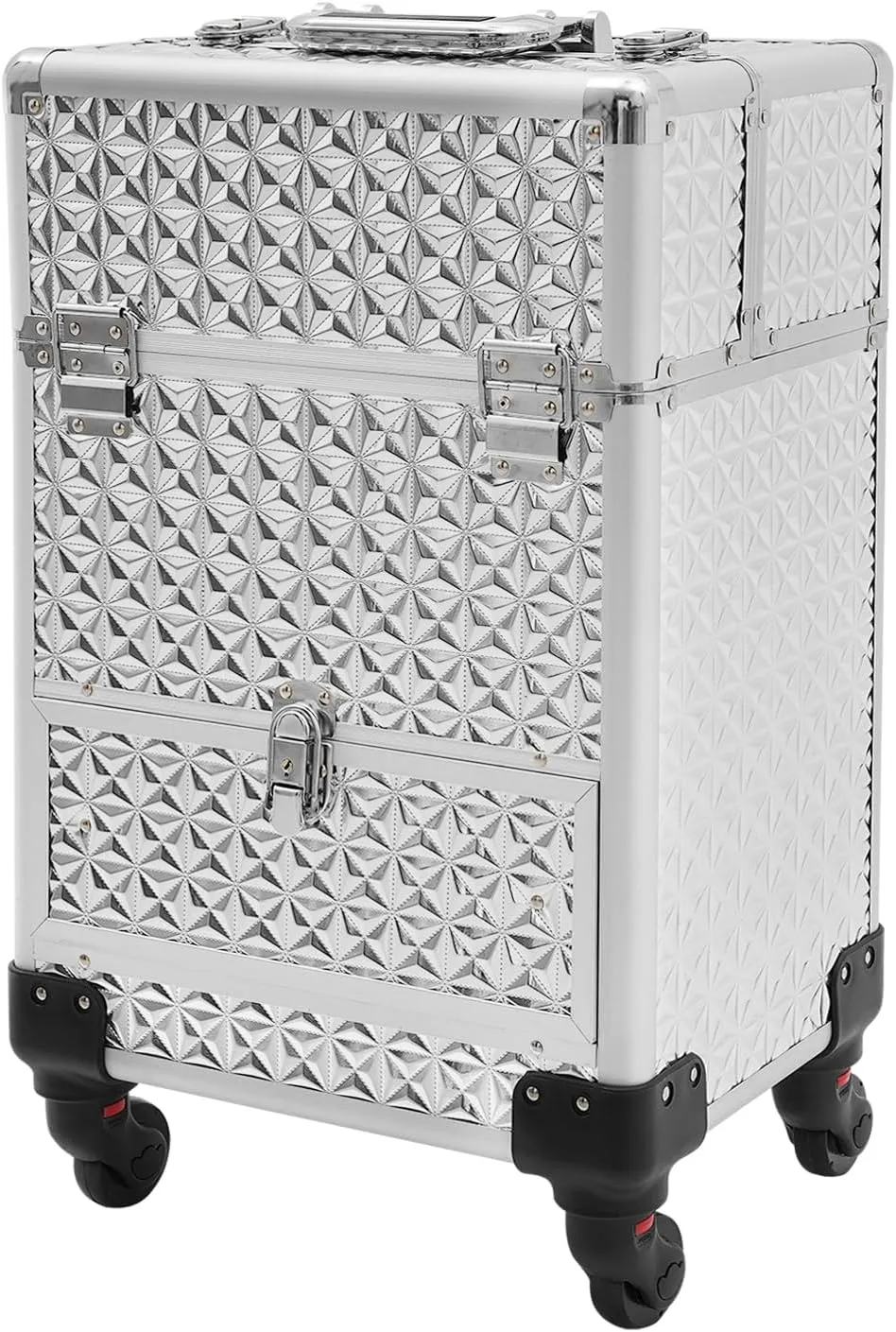 Professional Rolling Makeup Train Case Cosmetic Trolley Makeup Storage Organizer Large Capacity Trolley Case Makeup Lockable Salon Barber Travel Case with Wheels (Silver)