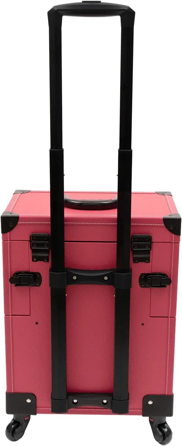 Professional Rolling Makeup Train Case, Large Trolley Storage Case, Multi-Functional Cosmetic Train Case with Mirror & Universal Wheels for Makeup Artist Hairstylist Travel Cosmetic Organizer (Rose)