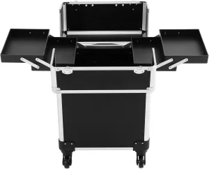 Professional Rolling Makeup Train Case, Portable Cosmetic Trolley Organizer Case Multi-functional Cosmetic Train Case with 4 360° Swivel Wheels for Make-up Artists Use