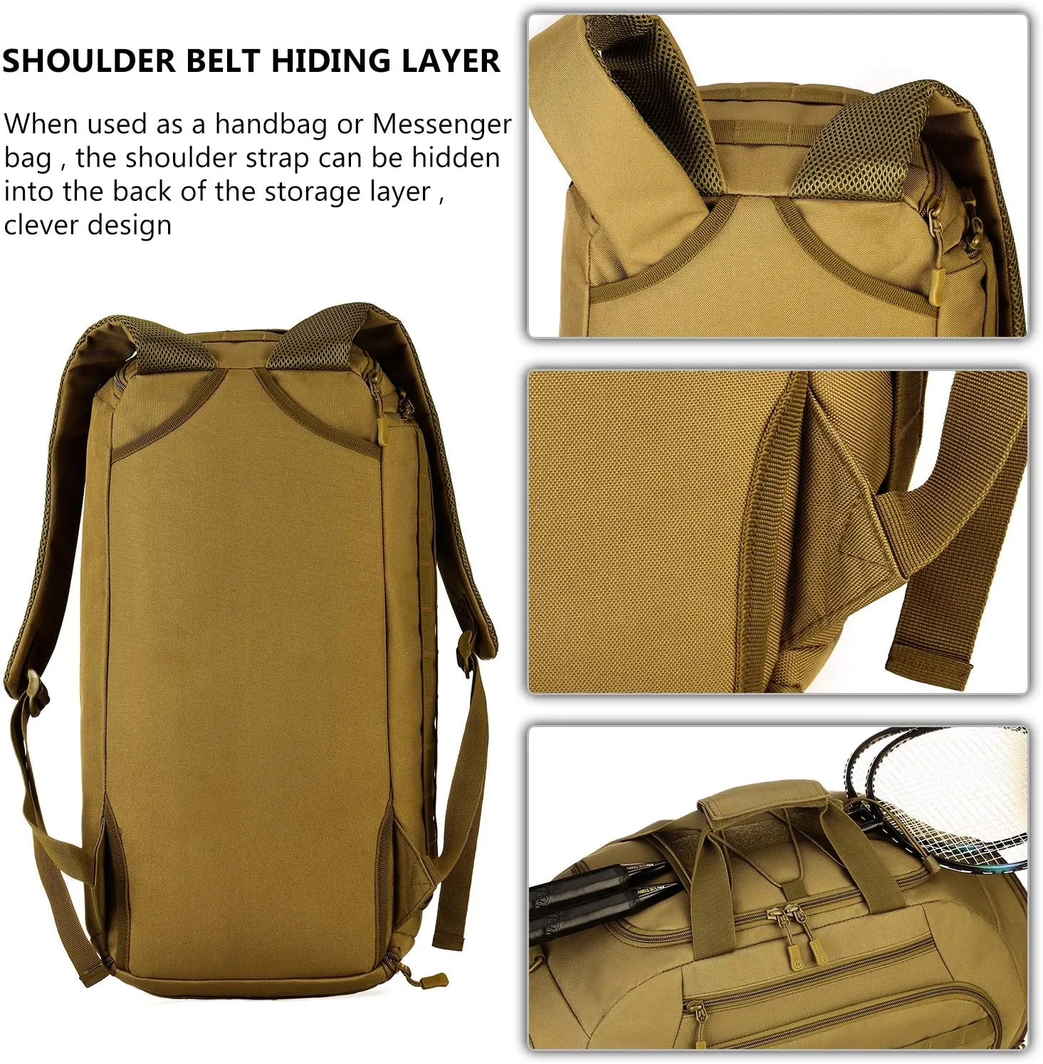 Protector Plus Tactical Duffle Bag Men Sports Gym Backpack Military MOLLE Luggage Suitcase Travel Camping Outdoor Rucksack (Rain Cover & Patch Included), Brown, 35L