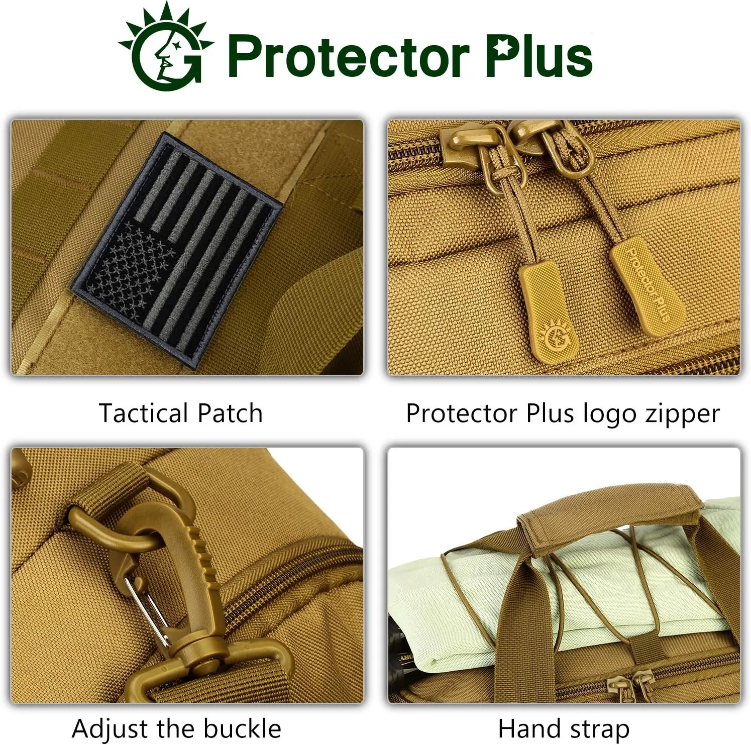 Protector Plus Tactical Duffle Bag Men Sports Gym Backpack Military MOLLE Luggage Suitcase Travel Camping Outdoor Rucksack (Rain Cover & Patch Included), Brown, 35L