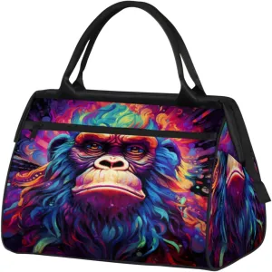 Psychedelic Animal Ape Travel Duffle Bag, Waterproof Duffel Bag Weekender Overnight Carry On Bag Lightweight Sport Gym Bag for Men Women