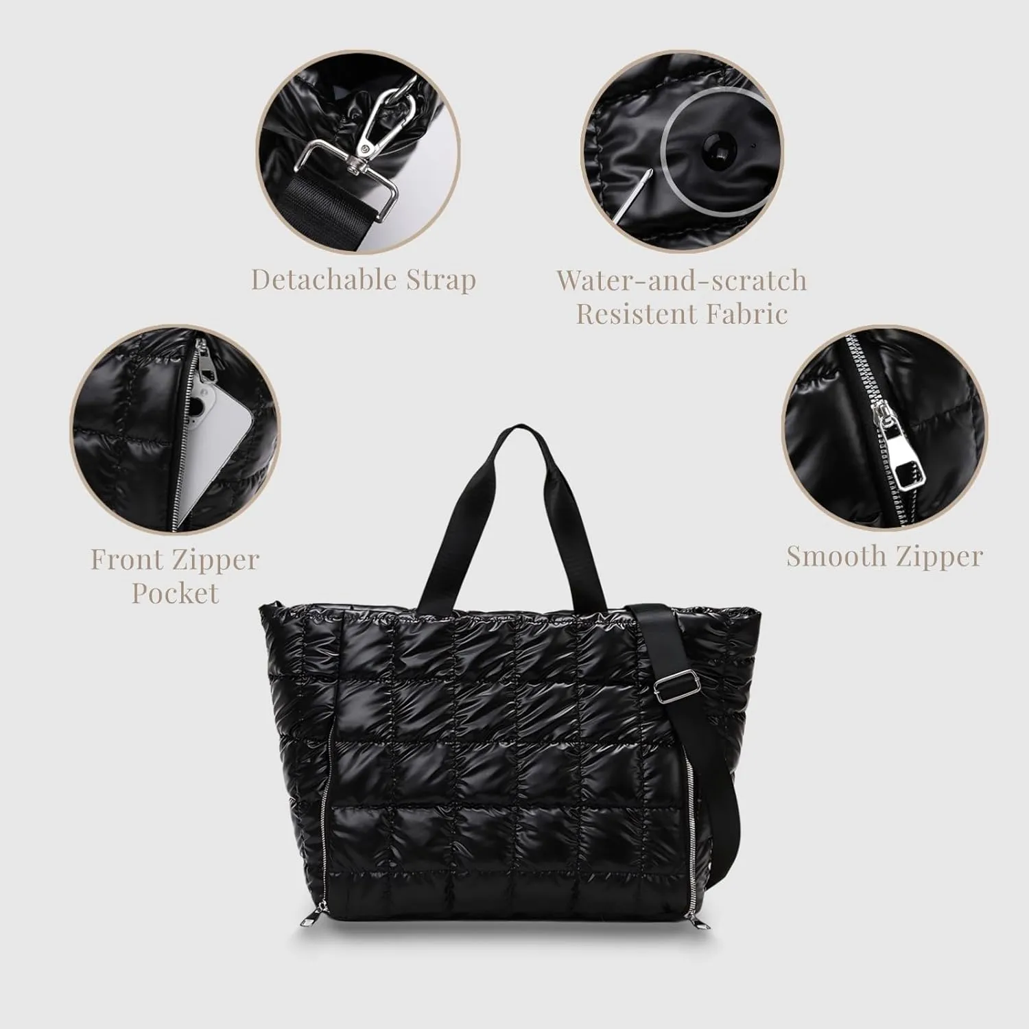 Puffer Tote and Handbag for Women with Detachable Shoulder Strap and Wet Pocket – Perfect for Everyday Style