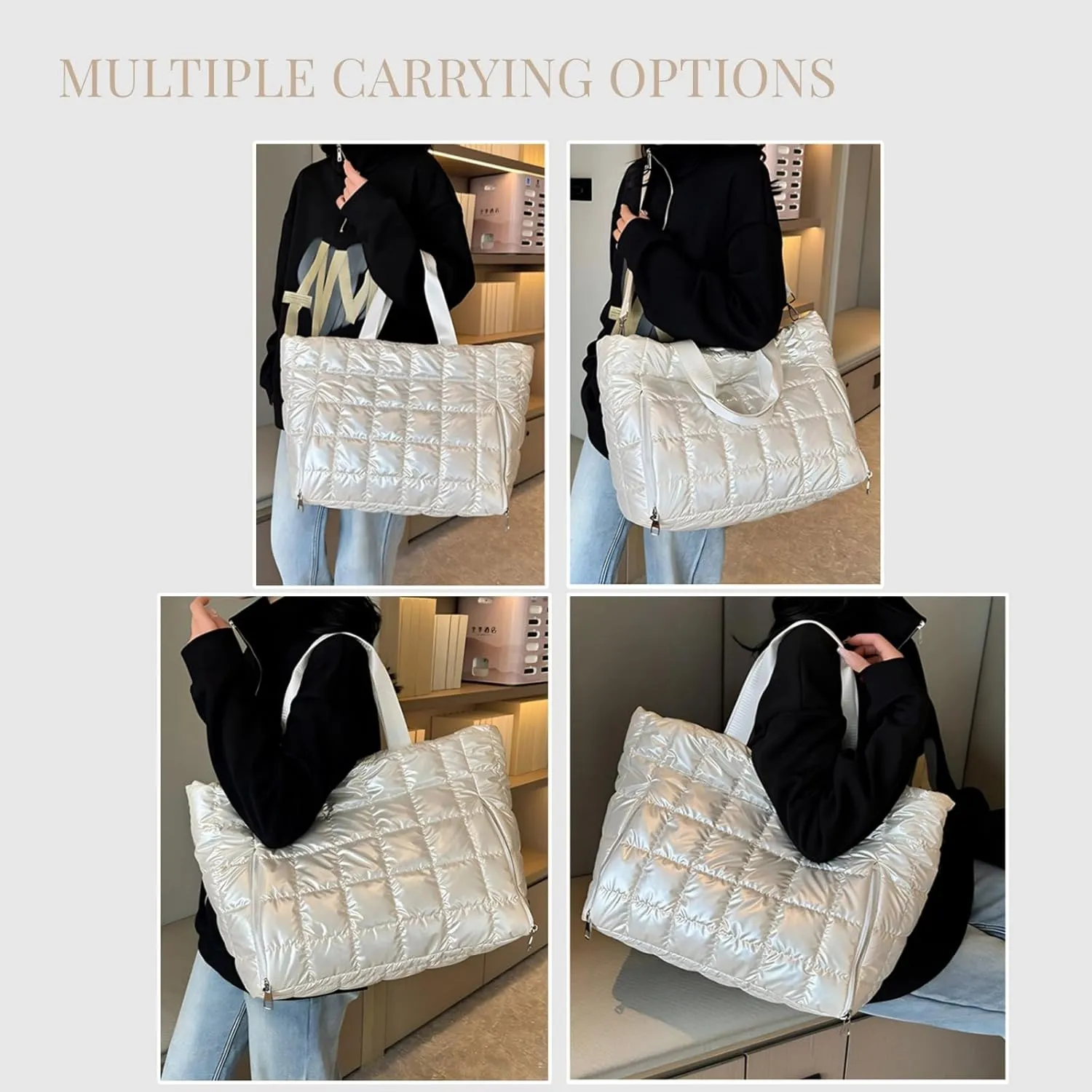 Puffer Tote and Handbag for Women with Detachable Shoulder Strap and Wet Pocket – Perfect for Everyday Style