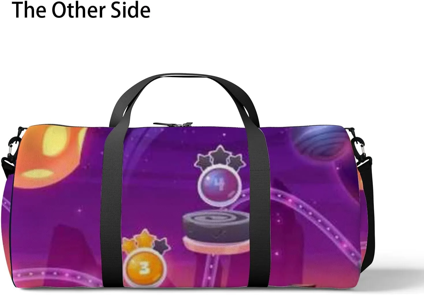 Purple Cute Spaceships and Alien Galaxy Sports Bag Tote Bag Waterproof Gym Bag with Shoulder Strap Zipper 2 Side Pockets for Men and Women, Travel and Storage Shoulder Bag.