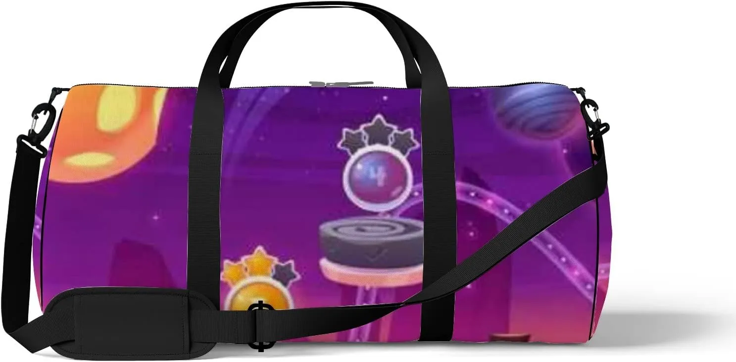 Purple Cute Spaceships and Alien Galaxy Sports Bag Tote Bag Waterproof Gym Bag with Shoulder Strap Zipper 2 Side Pockets for Men and Women, Travel and Storage Shoulder Bag.