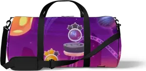 Purple Cute Spaceships and Alien Galaxy Sports Bag Tote Bag Waterproof Gym Bag with Shoulder Strap Zipper 2 Side Pockets for Men and Women, Travel and Storage Shoulder Bag.