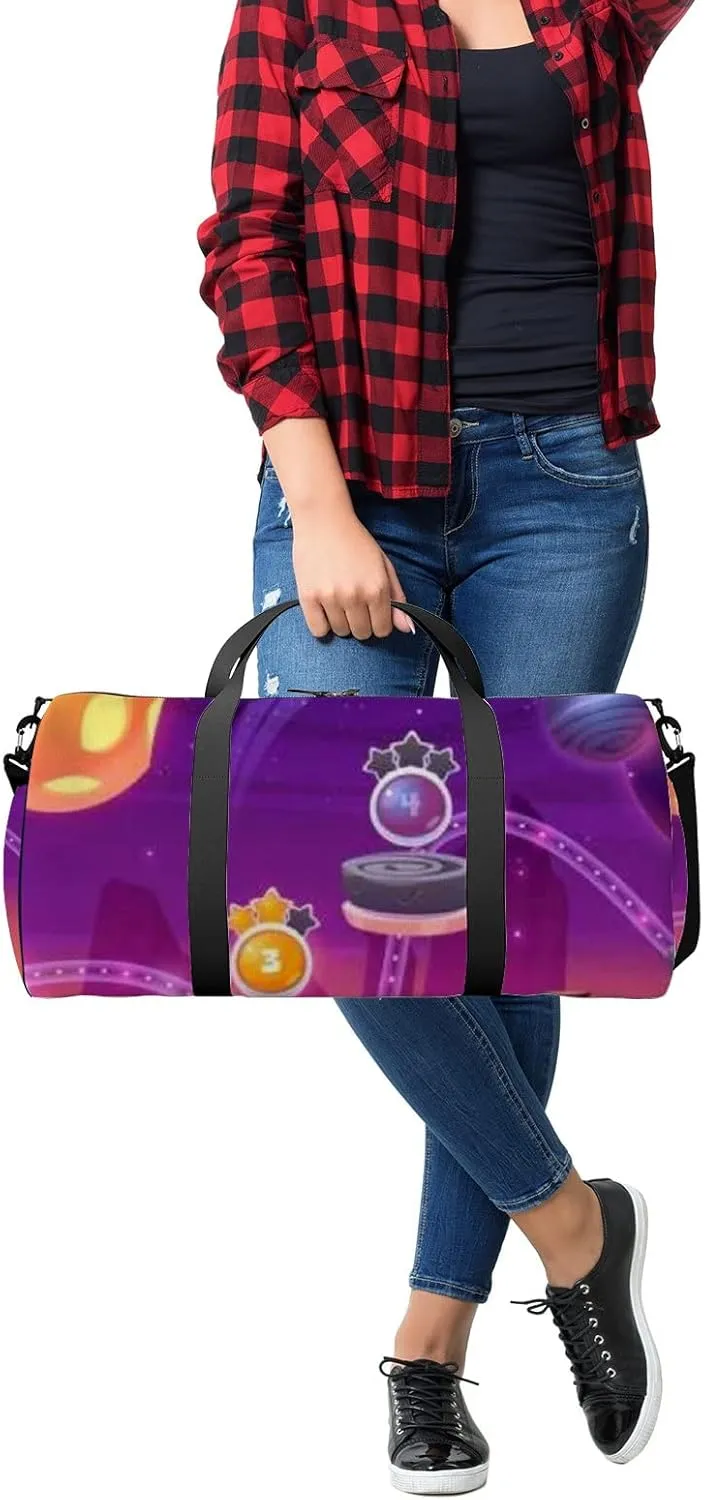 Purple Cute Spaceships and Alien Galaxy Sports Bag Tote Bag Waterproof Gym Bag with Shoulder Strap Zipper 2 Side Pockets for Men and Women, Travel and Storage Shoulder Bag.