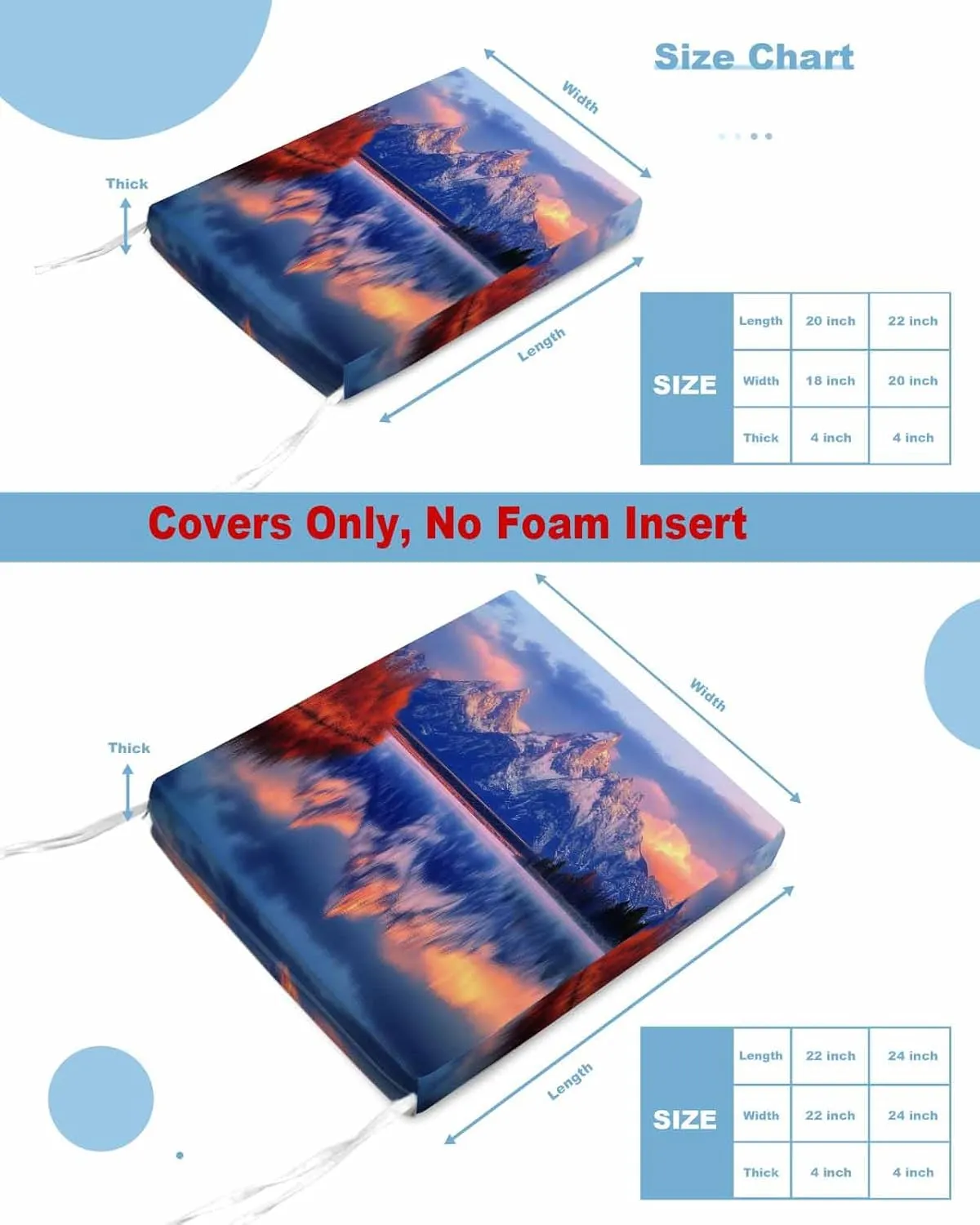 Purple Mountain Outdoor Cushion Chair Cover Set of 4 - Waterproof Couch Seat Covers, Forest Modern Art Pastoral Patio Furniture Protector Cushions Slipcovers for Sofa/RV, 22"x22"x4"