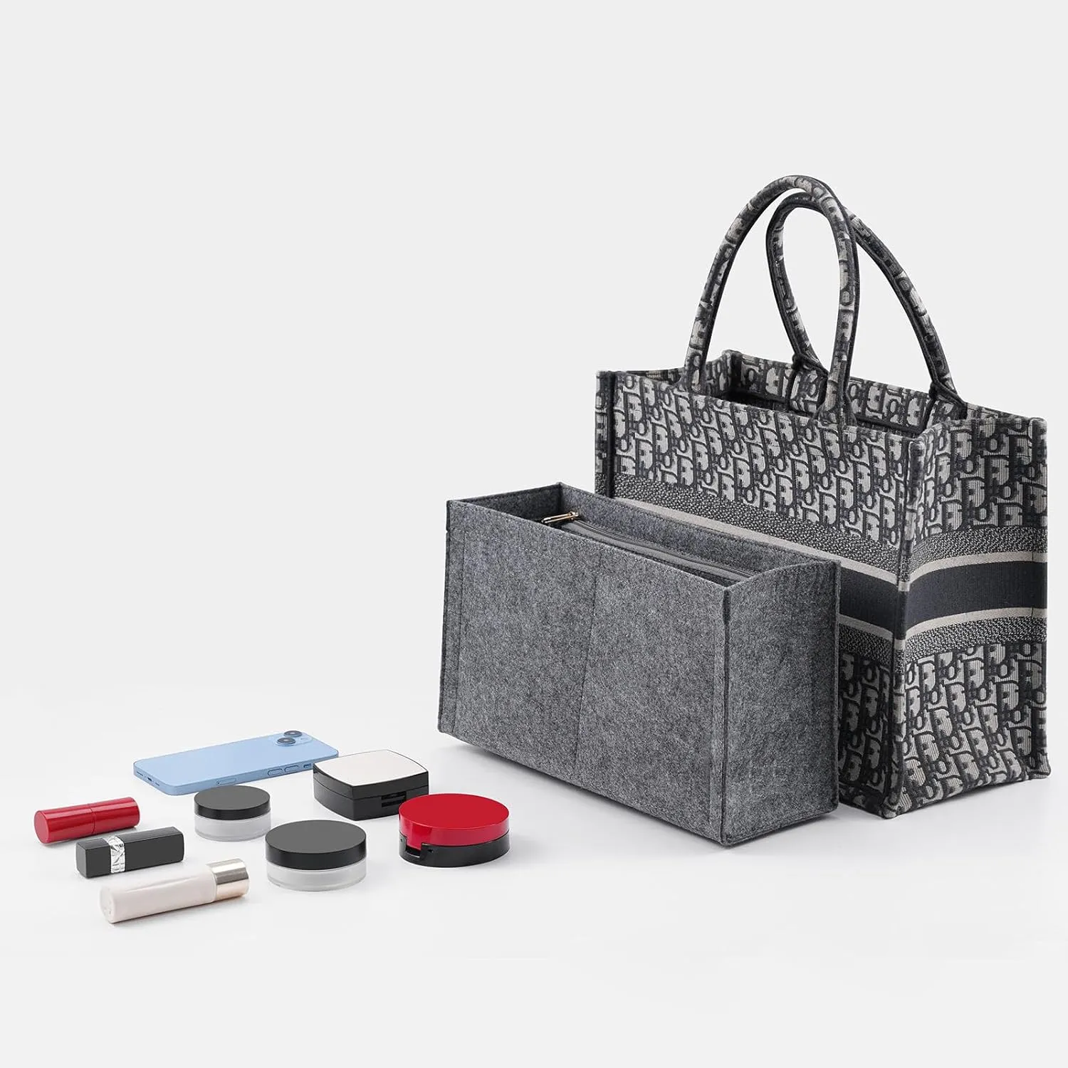 Purse Insert Organizer for dior book tote Large Bag Insert Premium Purse Felt Insert Multiple Pockets (Grey, X-Large), KS12-Grey-XL