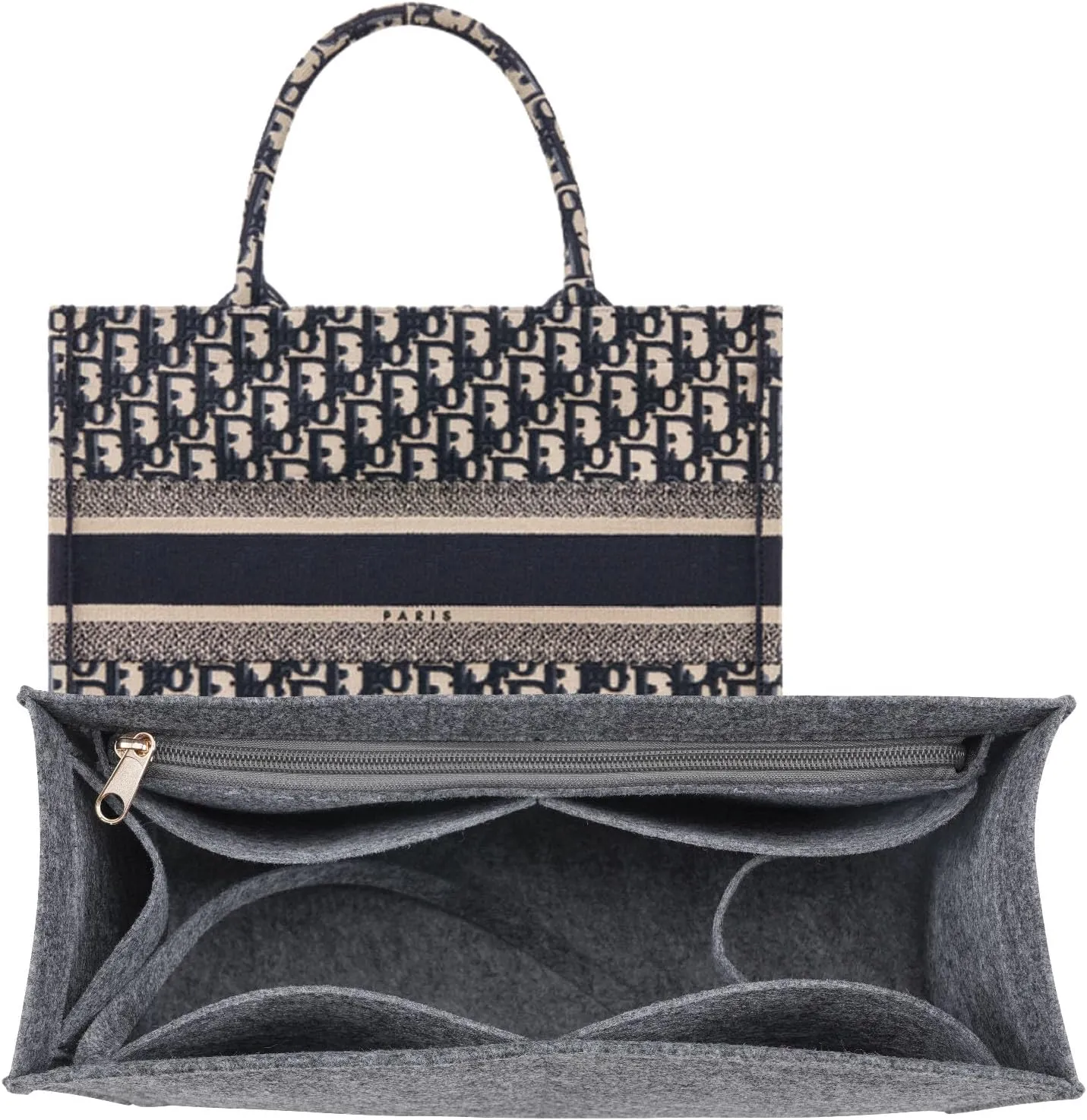 Purse Insert Organizer for dior book tote Large Bag Insert Premium Purse Felt Insert Multiple Pockets (Grey, X-Large), KS12-Grey-XL