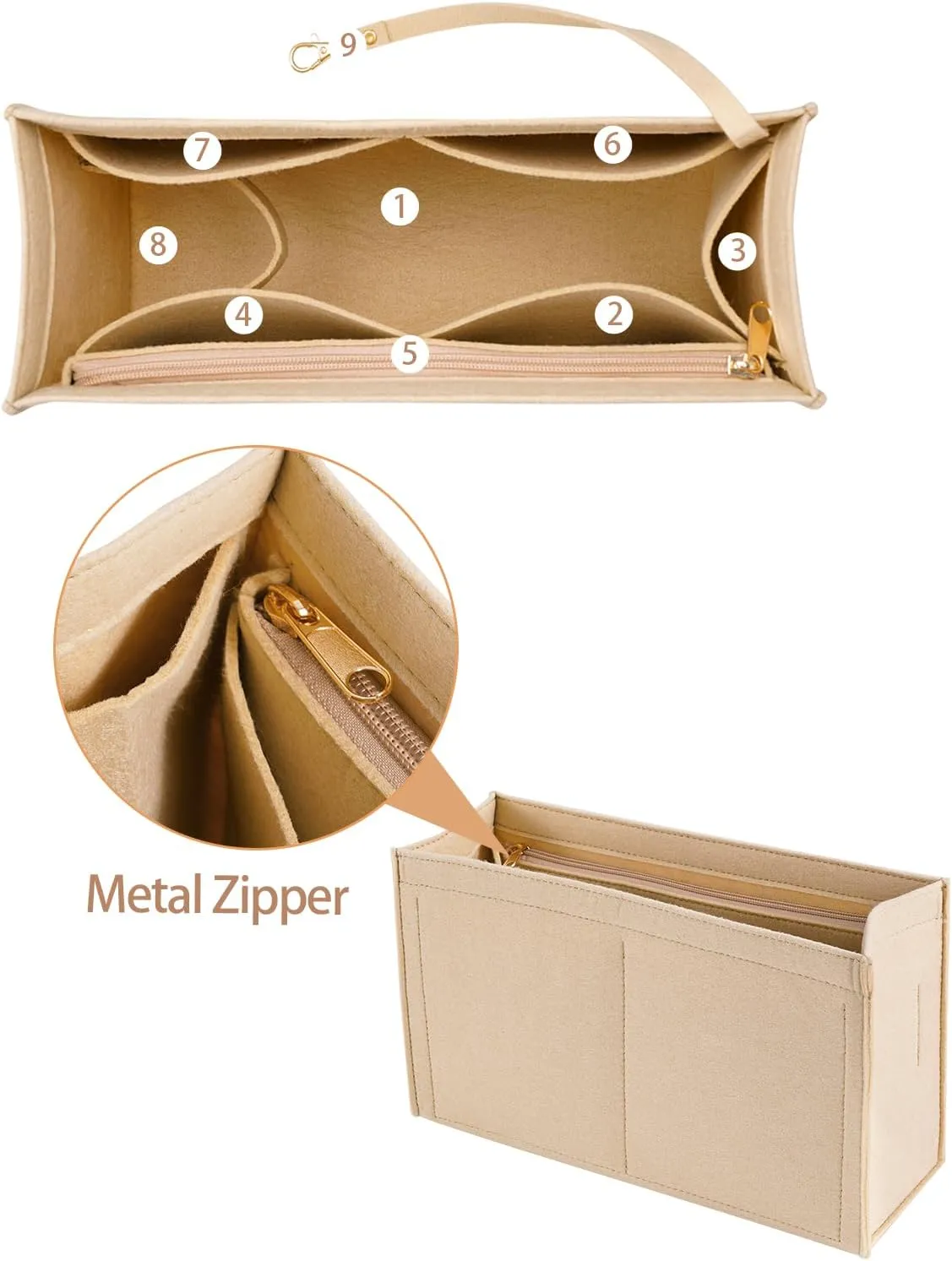Purse Insert Organizer for Dior Book Tote Large Bag - Premium Felt With Multiple Pockets (X-Large, Khaki)
