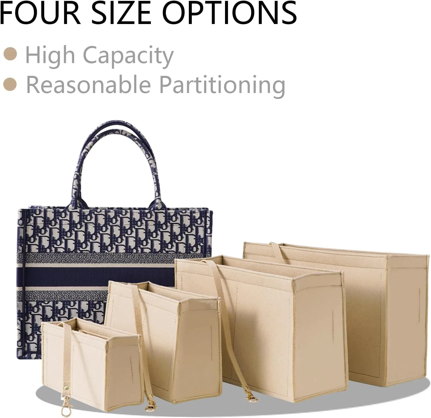 Purse Insert Organizer for Dior Book Tote Large Bag - Premium Felt With Multiple Pockets (X-Large, Khaki)