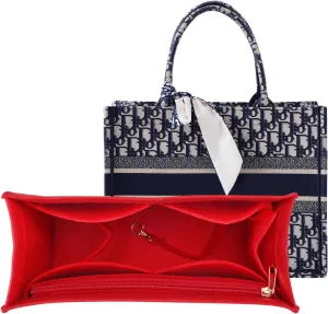 Purse Insert Organizer for dior book tote Small Bag Insert Premium Purse Felt Insert Multiple Pockets (Medium, Red)