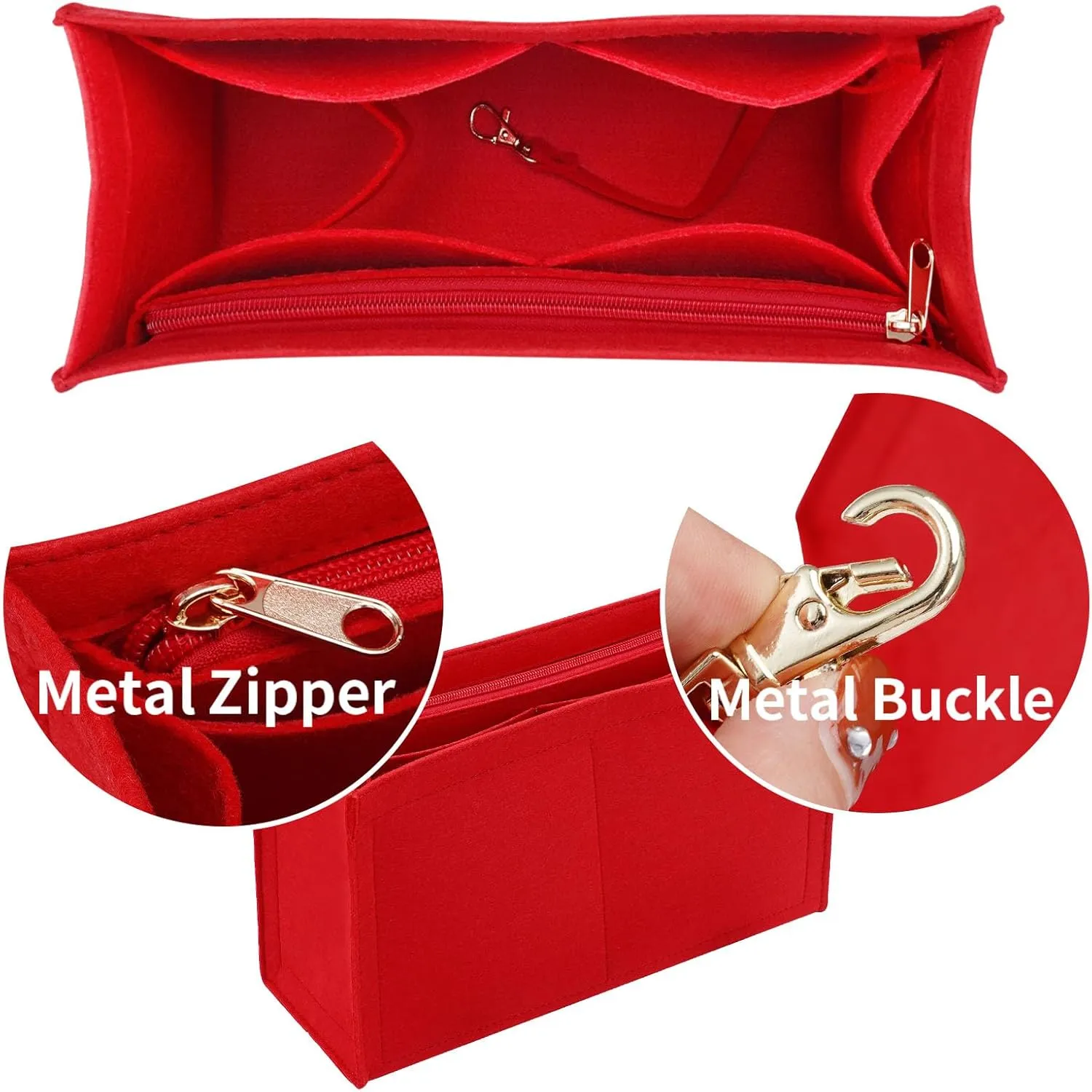 Purse Insert Organizer for dior book tote Small Bag Insert Premium Purse Felt Insert Multiple Pockets (Medium, Red)