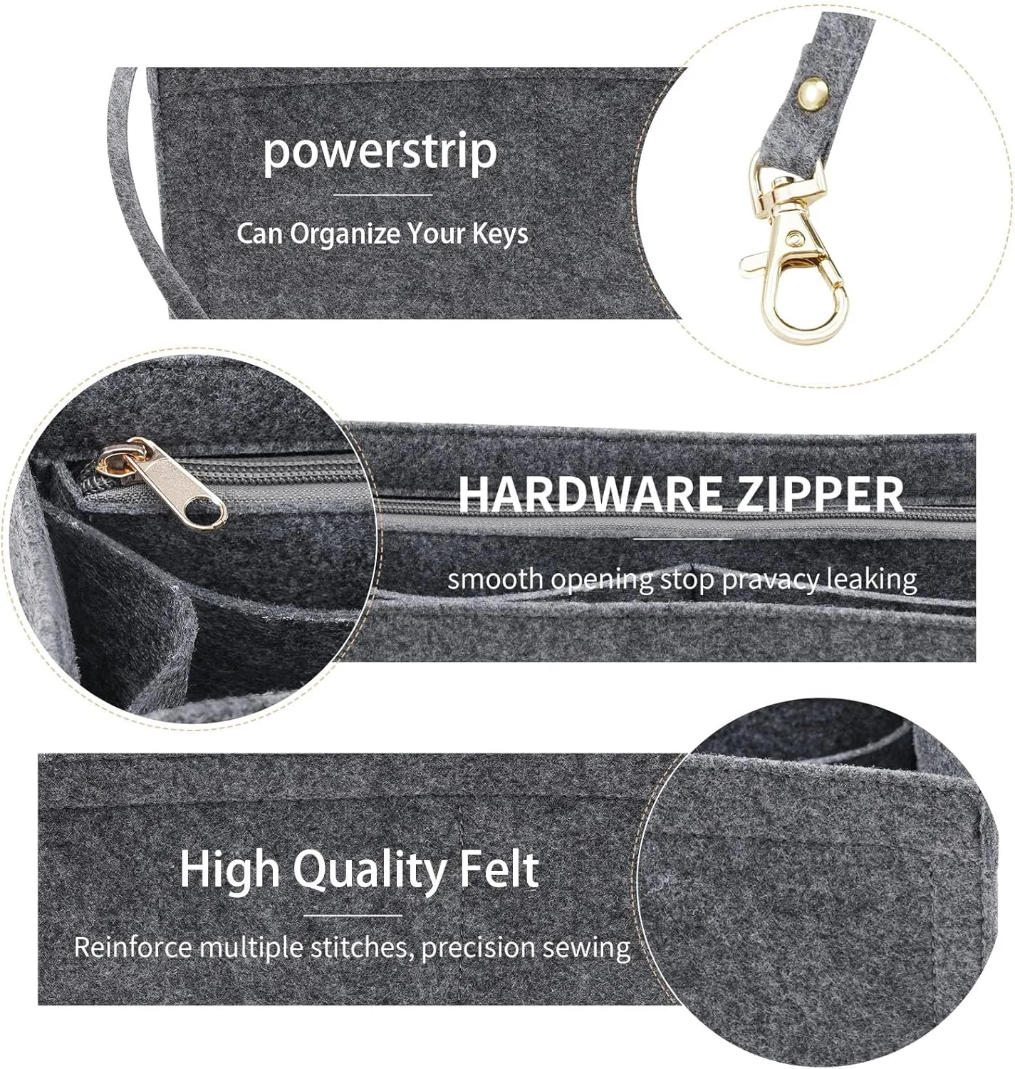 Purse Insert Organizer for Medium dior book tote Bag Insert，Premium Purse Felt Insert Multiple Pockets (Grey, Large), KS12-Grey-L