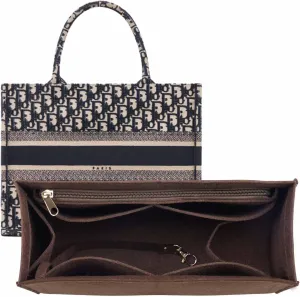 Purse Insert Organizer for Mini dior book tote Bag Insert, Premium Purse Felt Insert Multiple Pockets (Brown, Small), KS12-Brown-S